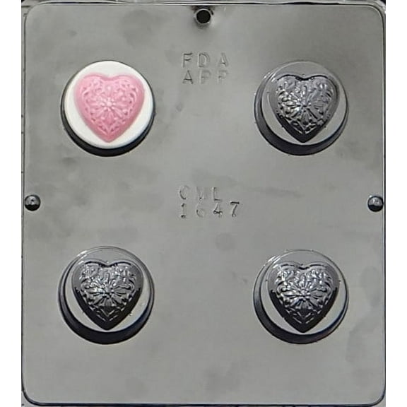 Candy Molds N More 4-Cavity Filigree Heart Plastic Chocolate Candy Mold, Non-Stick (20 Count)