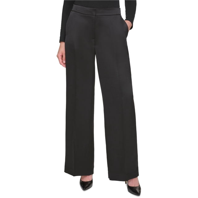 DKNY Womens Satin Wide Leg Loose Dress Pants, black, Petite, 12P