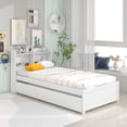 thumbnail image 3 of SESSLIFE Twin Size Bed Frame with Storage Headboard, Wood Platform Bed with Trundle, No Box Spring Needed (Twin, White), 3 of 8