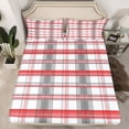 thumbnail image 2 of Feelyou Abstract Lines Bed Sheets, Grey Red Plaid Buffalo King Sheets, 4-Piece, 2 of 7