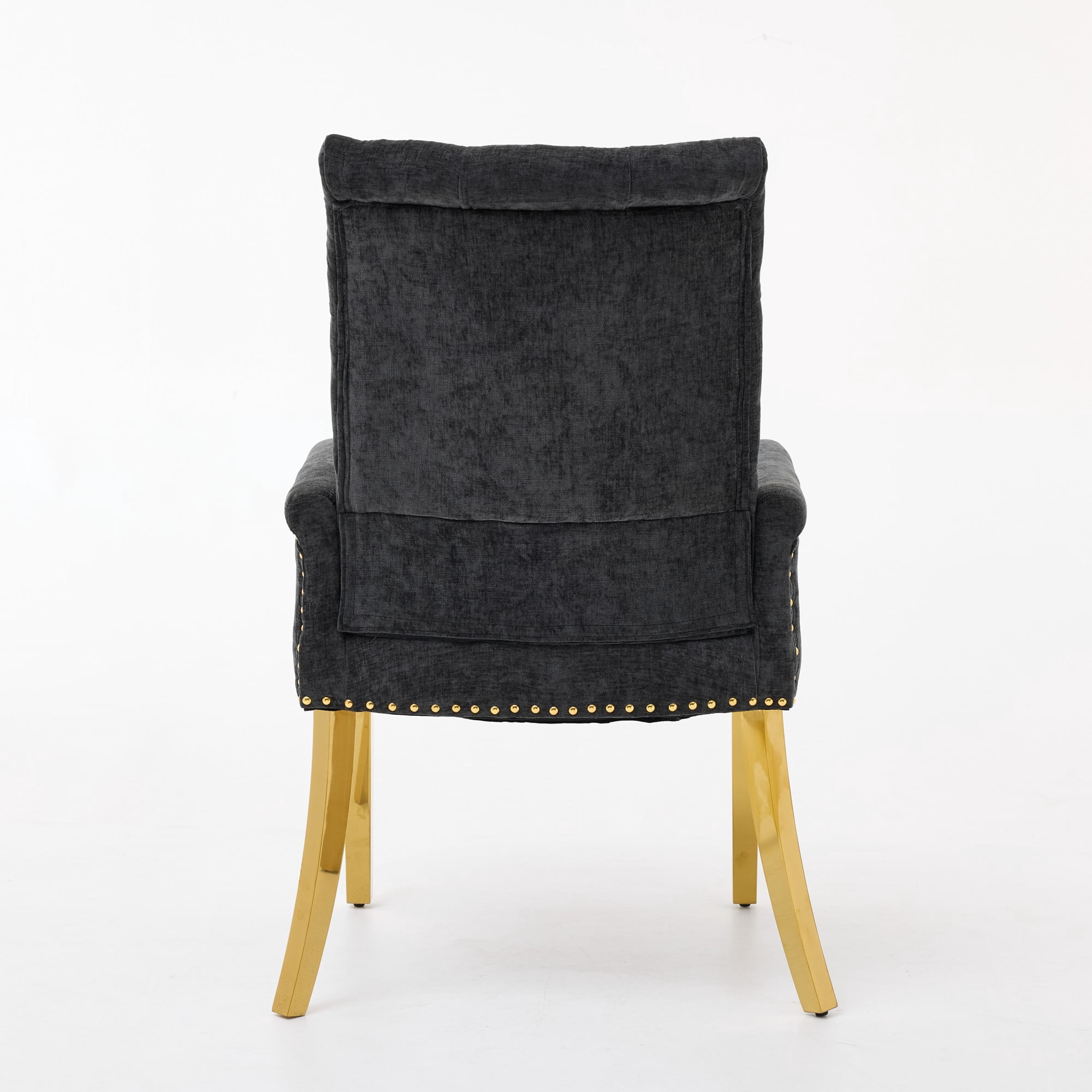 GARITIN Upholstered Dining Chair with Arms, Tufted Button High Back Accent Chair with Nailhead Trim and Stainless Steel Legs, Black & Gold