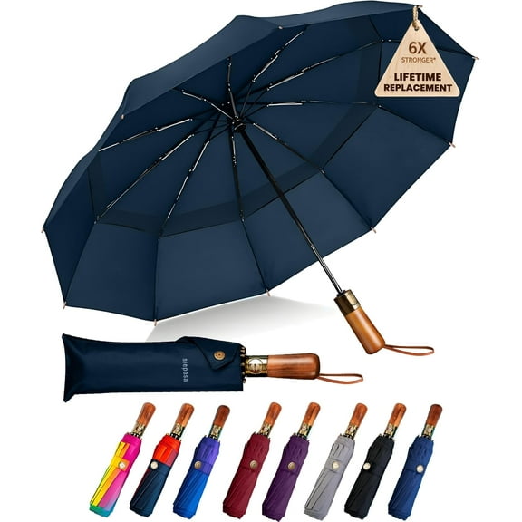 49/54/62 Inch Windproof Golf Umbrella - Automatic Open/Close, Real Wood Handle - Large Folding Travel Umbrella for Wind, Rain & Sun Protection.