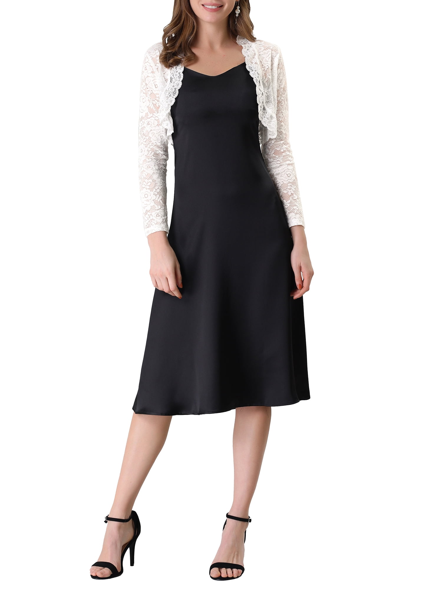 DARING DIVA Women's Lace Bolero Shrugs Sheer Crop Cardigan L White