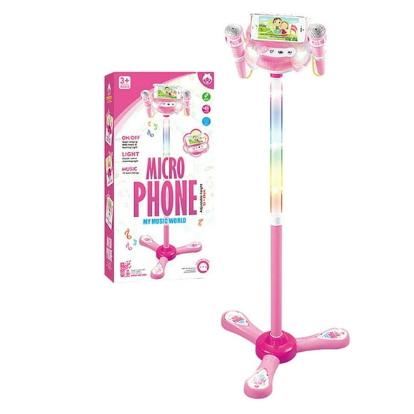 Microphone de Karaoké pour Tout-Petit avec Support de Micro Ajustable Divertissement de Karaoké pour Enfants Machine de Karaoké pour Enfants avec Lumières