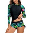 thumbnail image 6 of LEBONYARD Plus Size Shorts for Women Pull On,Women's Shorts with Comfortable Fit,,Ladies Fashion Multicolor Leaf Print Long Sleeved Zipper Women Swimsuit Swimming Trunks Set, 6 of 7