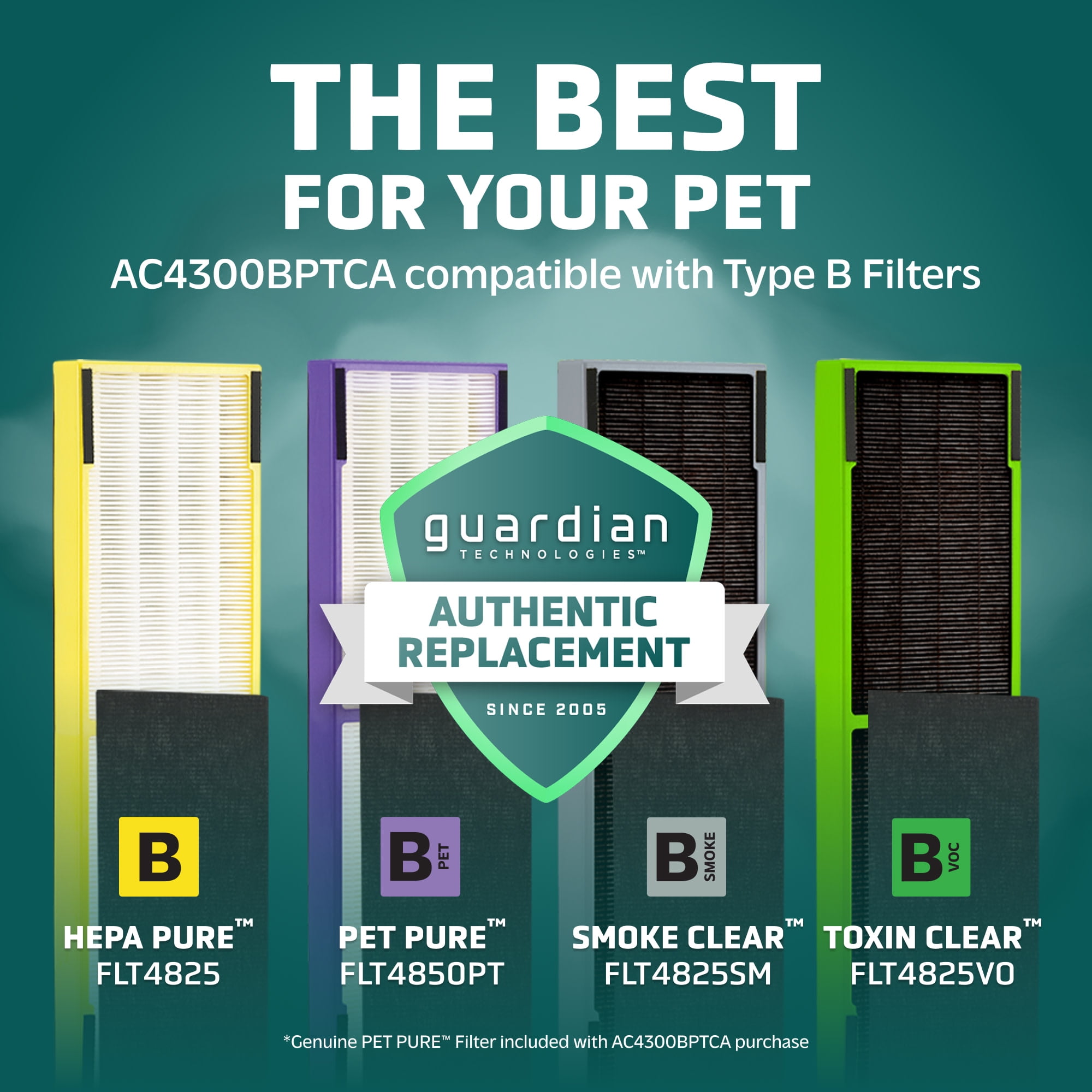 GermGuardian 743 Sq. ft. HEPA Pet Pure Filter Air Purifier with UV-C, Black, AC4300BPTCA