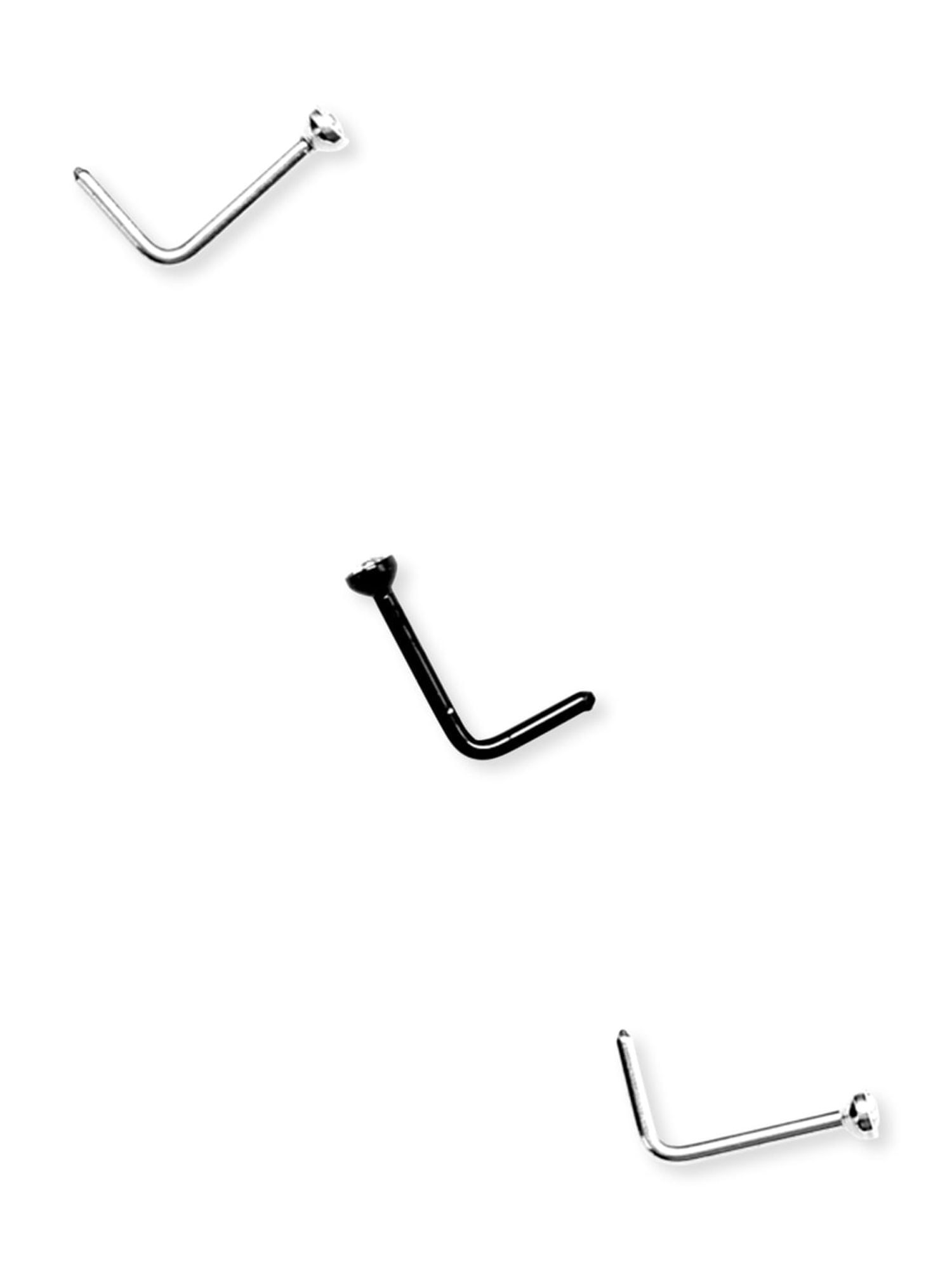 NoBoundaries Women's Silvertone Tri Tone Stud & Hoop Nose Ring Set, Stainless Steel, 6-Piece