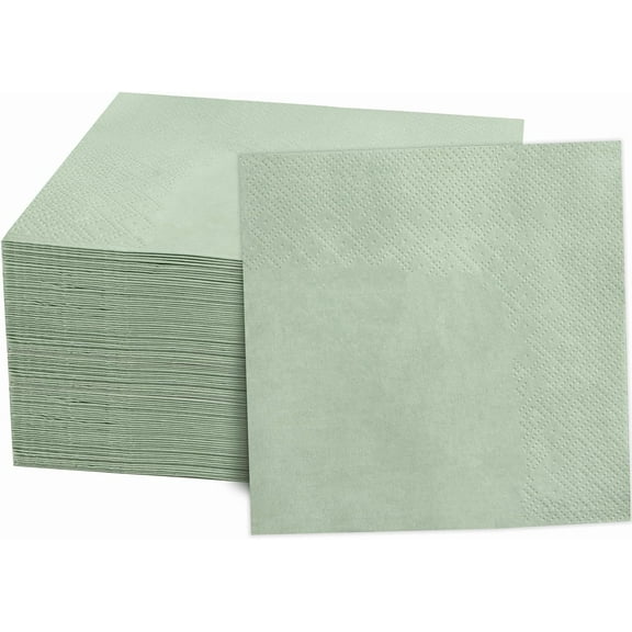 100 2-layer Sage green napkins cocktail napkins - disposable high-quality green beverage napkins -5 "x 5" green napkins, suitable for parties and Easter, bars, weddings, birthdays