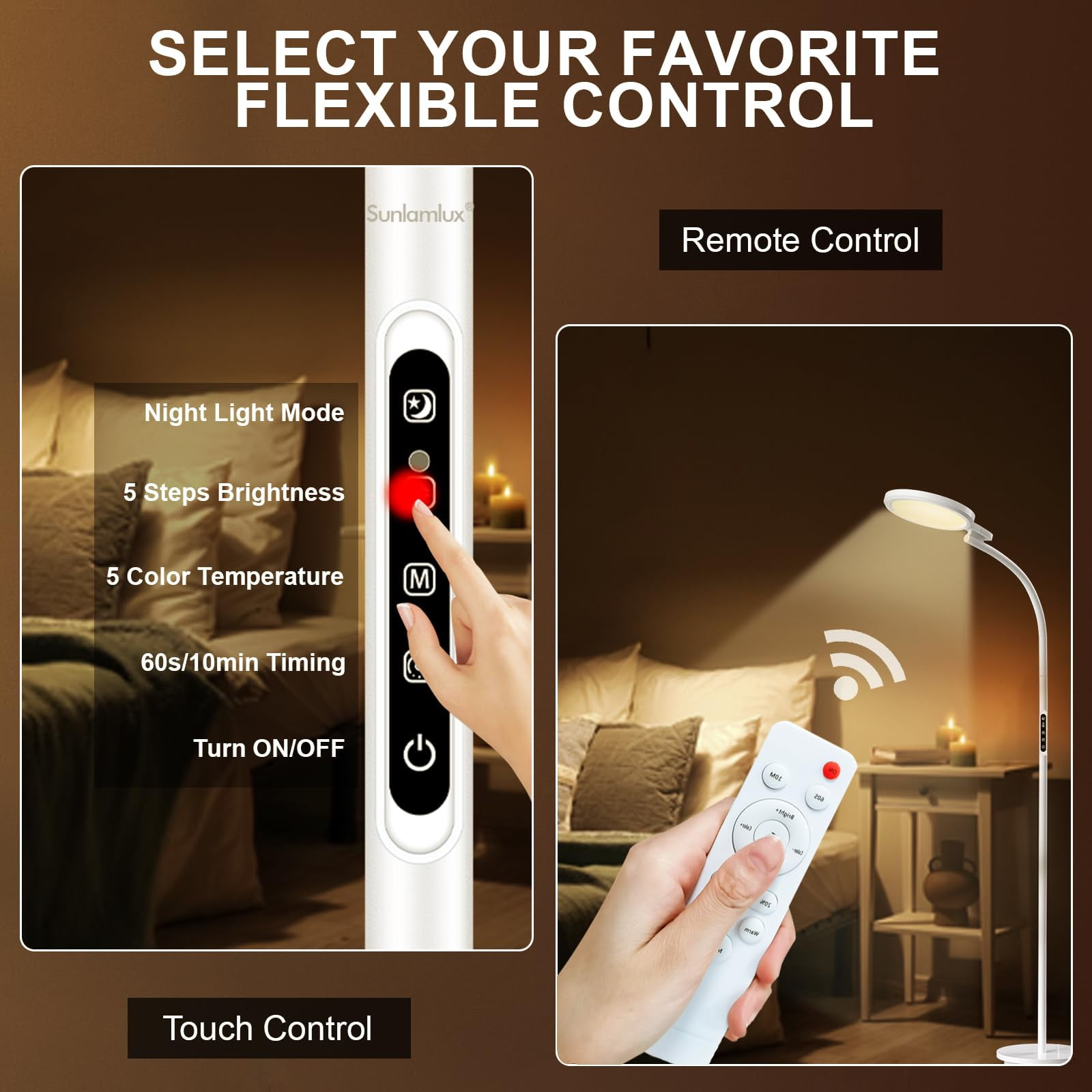 Sun Light Therapy Lamp, UV-Free Light Therapy, 10000 Lux Floor Lamp with Remote & Touch Control & 5 Brightness Levels & Timing for Reading/Office/Home