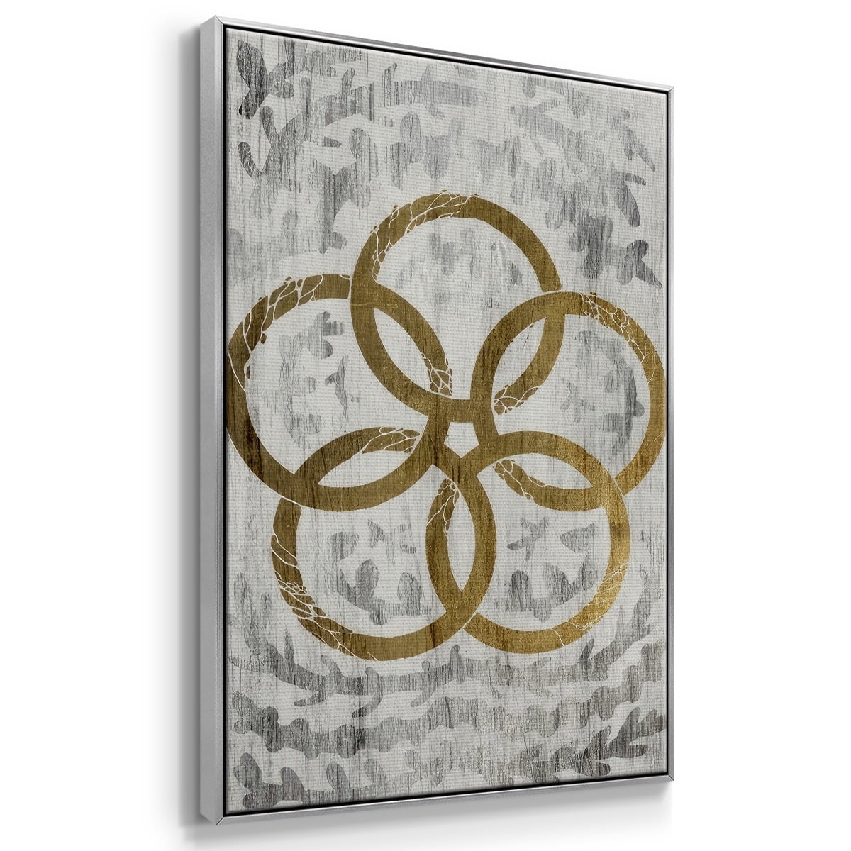 Five Golden Rings - Gold Leaf Holiday - Framed Gallery Wrapped Holiday Canvas - 17 x 25 - Silver Frame