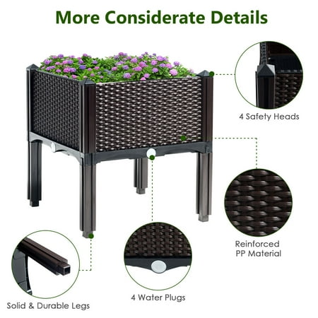 Costway Set of 4 Raised Garden Bed Elevated Flower Vegetable Herb Grow Planter Box - Brown + Black