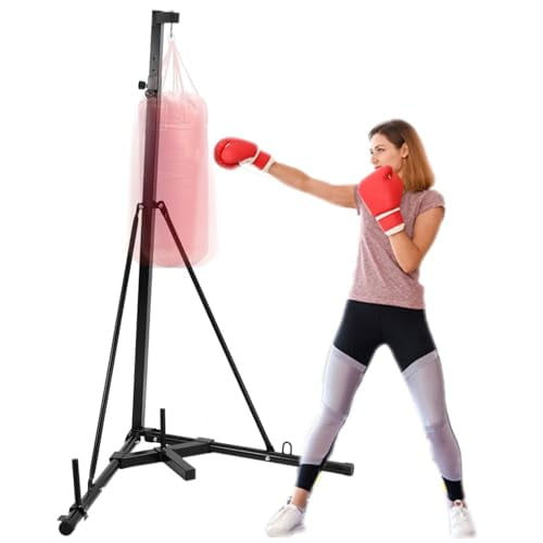 150 Lbs Height Adjustable Punching Bag Stand W/Weighted Base, Heavy Duty Bag Stand, Steel Sandbag Rack Boxing Bag Stand, Free Standing for Home Gym Fitness, Stand Only