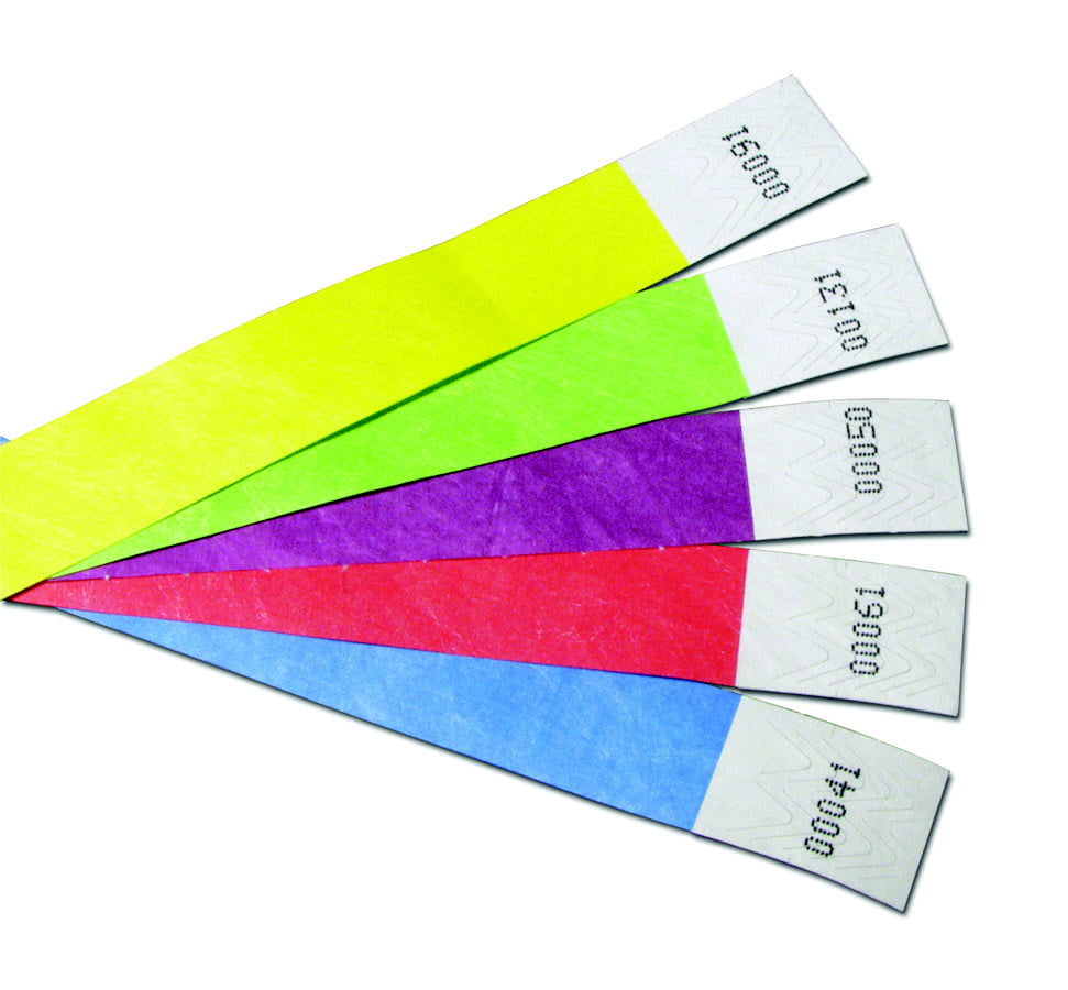 TYVEK WRISTBANDS WRISTBANDS FOR EVENTS, 100  3/4" 10 each of 10 colors 