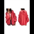 thumbnail image 3 of Sudadera con Capucha Informal de Larga con Cremallera y Bolsillos para Mujer, Talla Grande Rojo S, 3 of 7