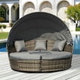thumbnail image 4 of Barara King Patio Sofa Bed Set,Daybed Set,4-Piece Round Convertible Daybed, Outdoor PE Rattan Patio Wicker Sofa Set with 2 Chairs, Table, 3 Pillows, Gray, 4 of 11
