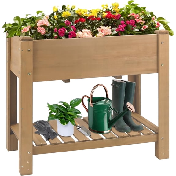 Petsblublu Raised Garden Bed Outdoor Wooden Elevated Planter Boxes, 33.46X17.9X29.72in