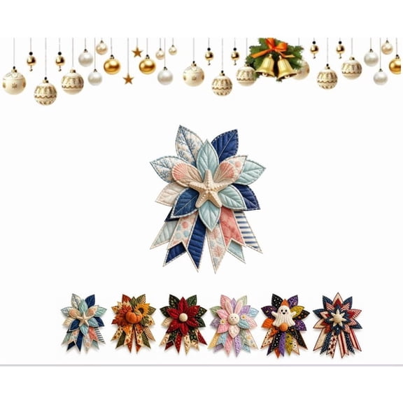 Oversized Seasonal Quilted Door Bow DIY Sewing Kit – All-in-One 15.75" Quilting Project – Adds Festive Charm to Porch, Wreath, or Living Room Decor (A)
