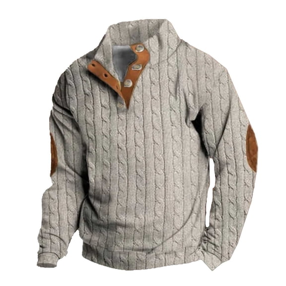 Mens Sweatshirts Plaid Button Up Pullover Top Half Placket Stand Collar Long Sleeve Loose Big Tall Flannel Pink L