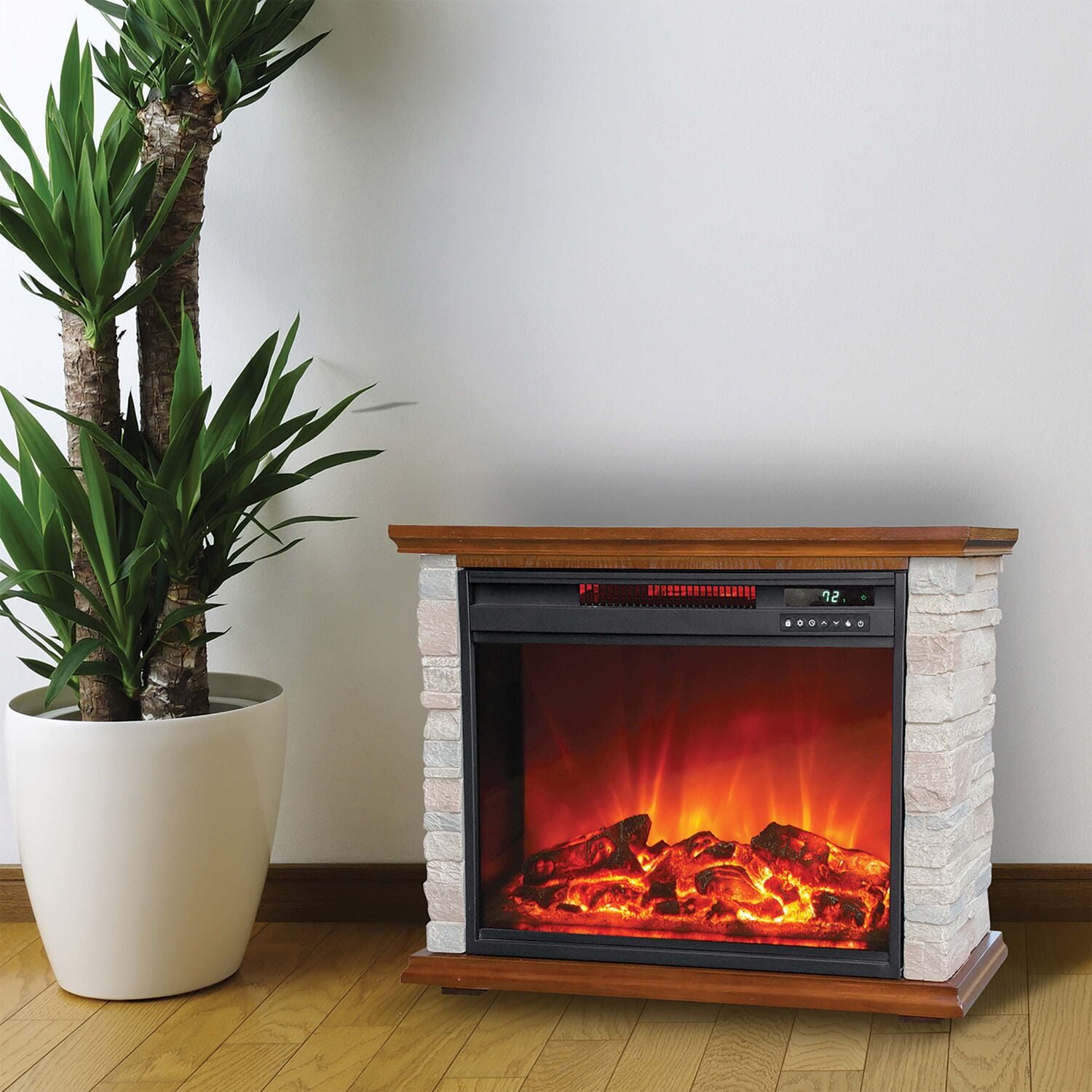 Lifesmart 3-Quartz 5118 BTU Infrared Fireplace Oak Mantel with