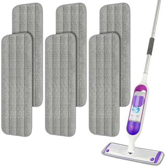 6 Pack Reusable Mop Pads Compatible with Swiffer PowerMop, Wood Floor Pads Microfiber Mop Replacement Refills Machine Washable for All Floor Surfaces，15.3 * 5.1 in,Gray
