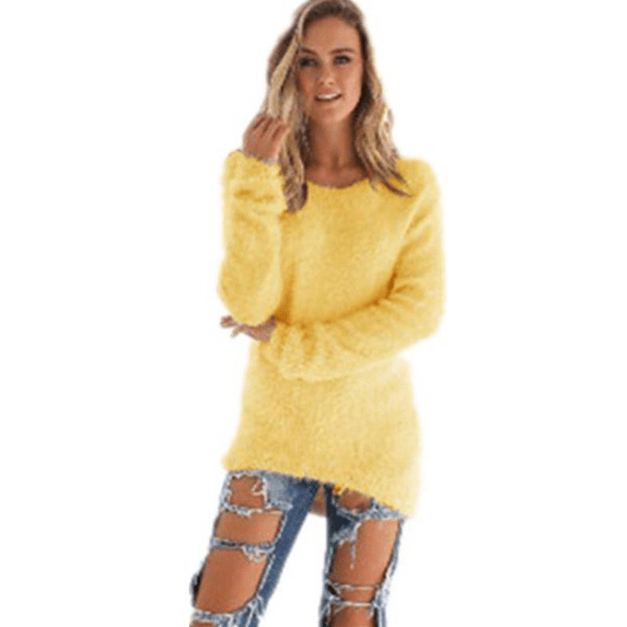 Enwejyy Womens Knit Round Long Sleeve Solid Color Relaxed Fit Pullover Sweaters