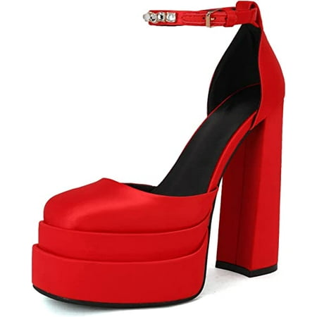 

THESHY Womens Platform Chunky High Block Heels Ankle Strap Buckles Wedge Dress Pumps Fashion Shoes for Women