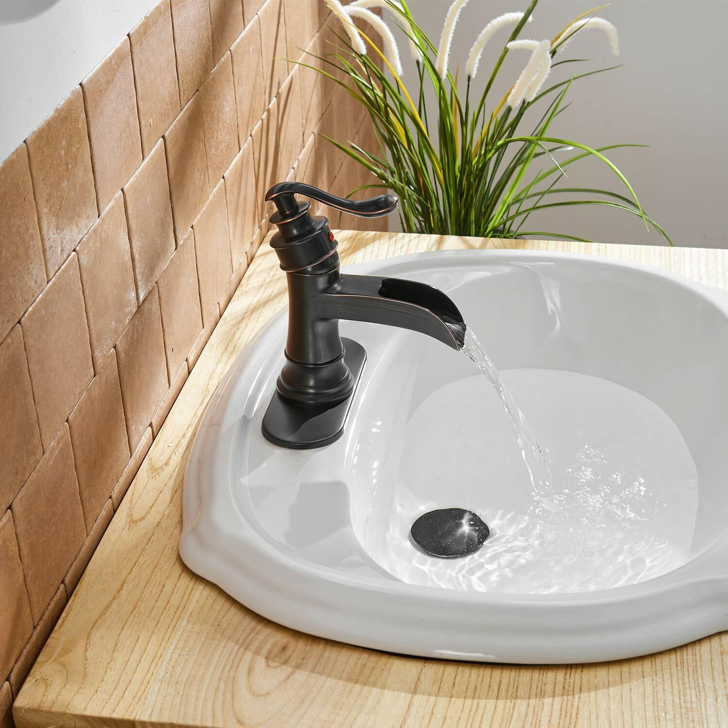 Zovajonia BWE Bathroom Sink Faucet Oil Rubbed Bronze Lavatory Waterfall Faucet One-Handle