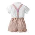 thumbnail image 4 of Glisme Toddler Boys Clothing Set Short Sleeve Solid Color T Shirt Tops Suspenders Shorts Gentleman Outfits Light Boys Outfit Size 6-7 Years Pink, 4 of 4