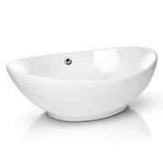 Miligore 23" x 15" Oval White Ceramic Vessel Sink - Modern Egg Shape Above Counter Bathroom Vanity Bowl