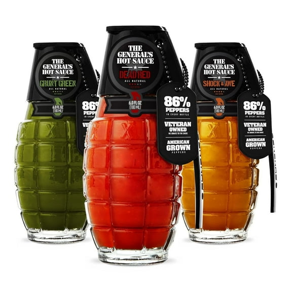 The General's Hot Sauce Triple Threat Gift Set, Gourmet Habanero & Cayenne, 3-Pack (6oz Bottles)