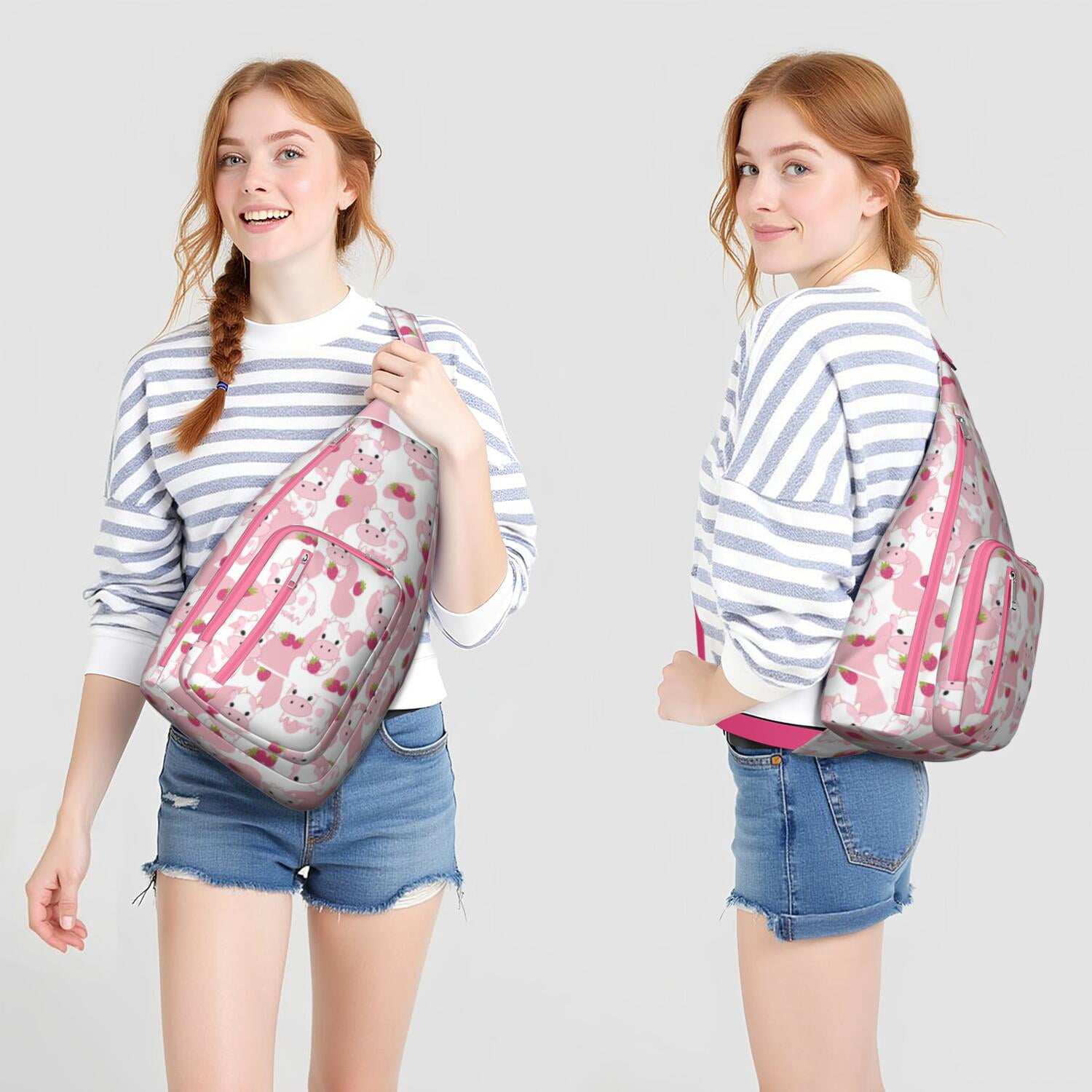 Funny Cow Pattern Sling Bag - Farmhouse Canvas Crossbody Pack for Women/Men, Small Shoulder Backpack (Buffalo & Bull Print, Rustic Cow Lovers Gift, Durable Daypack)