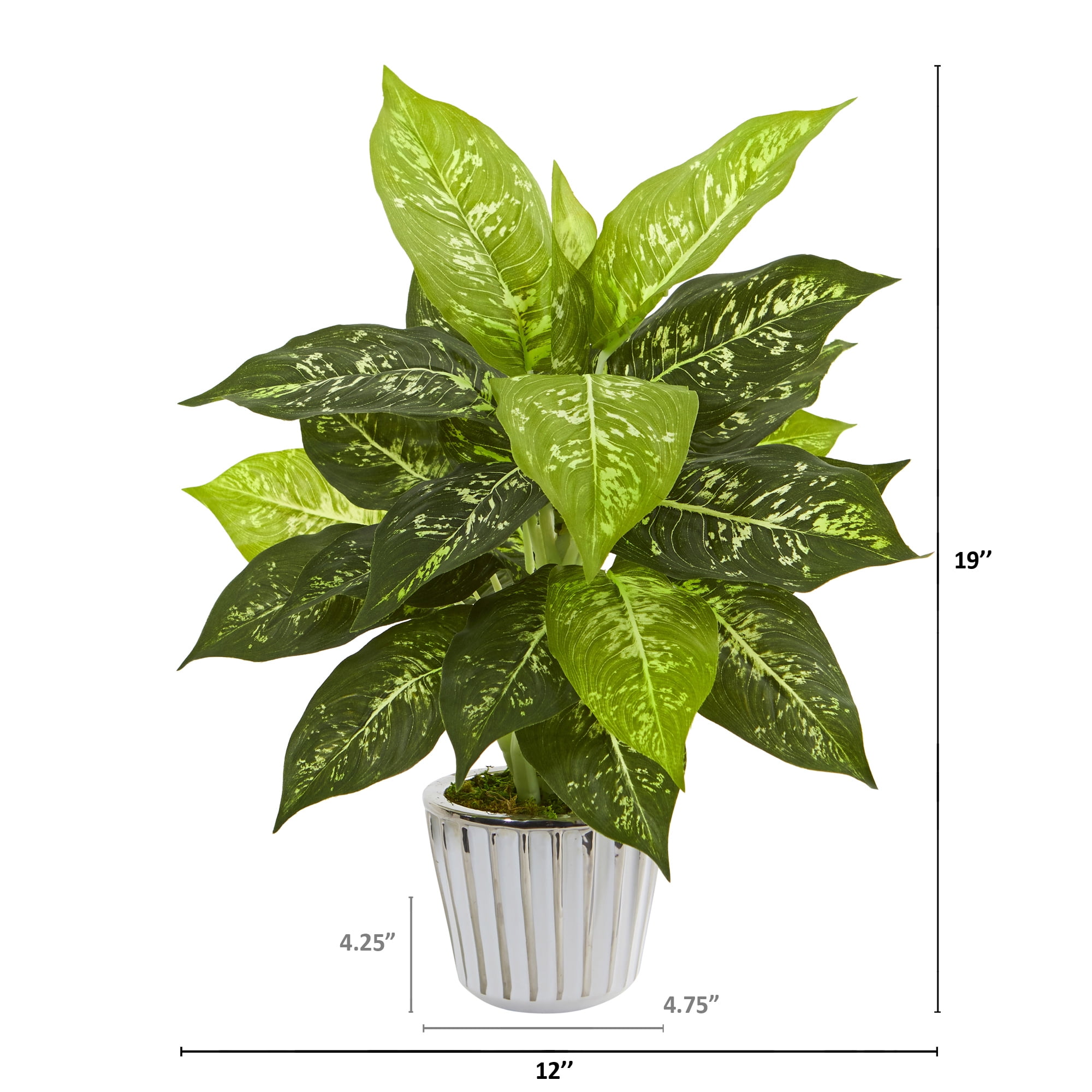 Nearly Natural 19in. Dieffenbachia Artificial Plant in White Vase (Set of 2)