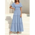 thumbnail image 5 of PRETTYGARDEN Summer Dresses for Women Boho Swiss Dot Smocked Square Neck Short Sleeve Spring Wedding Guest Maxi Dress, 5 of 10