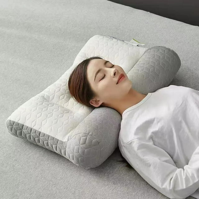 Premium Latex Cervical Traction Pillow with Massage Function for Neck Pain Relief - Ergonomic Design, Anti-Collapse, Ideal for Home Use, Single Person Sleep Support - 40x70cm Medium Size, Gray Color,