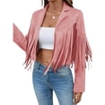 thumbnail image 3 of Chaquetas de Ante Sintético con Flecos y Forro para Mujer. Abrigos Cortos con Flecos para Mujer. Imprescindibles de Otoño 2025. Rosa L, 3 of 7