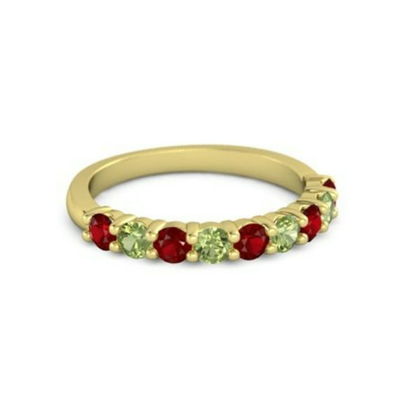 925 Sterling Silver Round 2.5MM Ruby Peridot Eternity Yellow Plated Women Ring