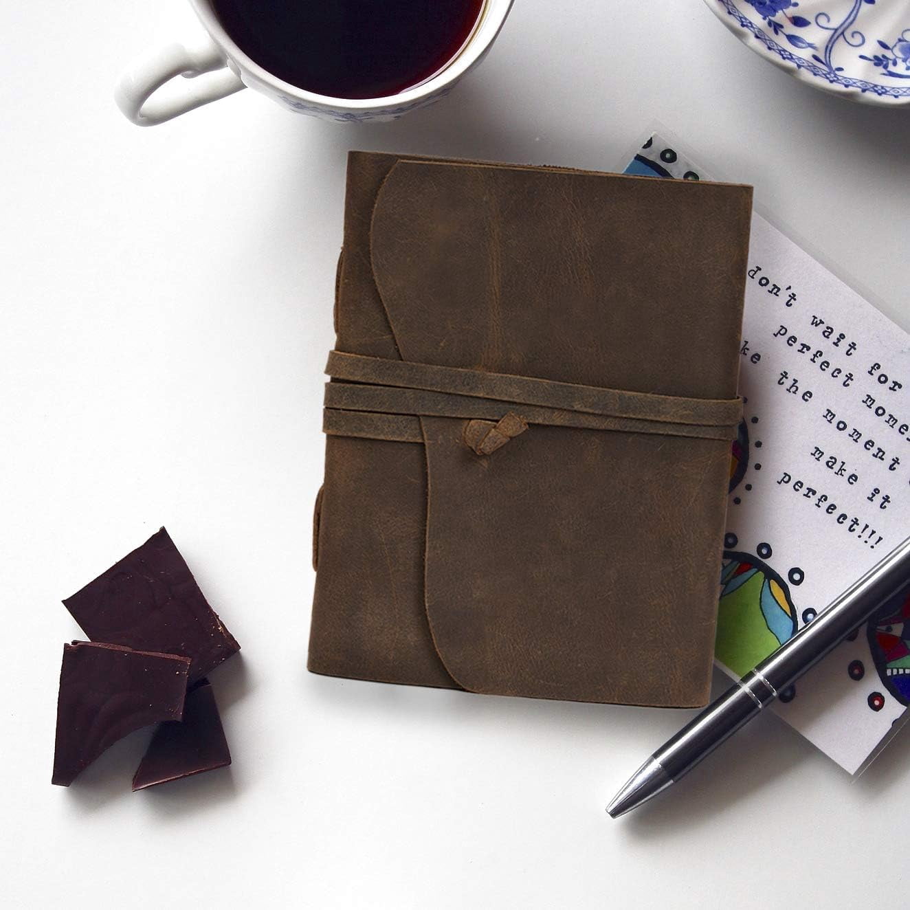 RusticVintage Leather Journal Travel Diary, Handmade Vintage Bound Notebook for Men & Women, Antique Finish, Genuine Leather Quality Lined Brown Paper for Notes, Art Sketchbook, 8X6 Inches, Brown
