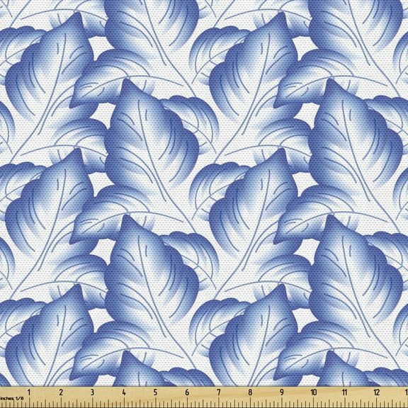 Russian Fabric by the Yard, Flower Leaves Porcelain Style Graphic Traditional Folk Pattern Soft Pastel Colors Design, Decorative Upholstery Fabric for Sofas Home Accents, 2 Yards, Blue by Ambesonne