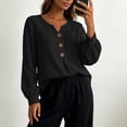 thumbnail image 2 of Edvintorg Womens Tops Trendy Long Sleeve V Neck Loose Casual Lightweight Pullover Top with Button Womens Clothing Black L, 2 of 7