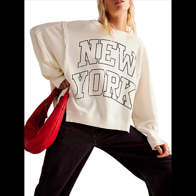 Camiseta con Gráfico de Números para Mujer, Sudadera de Larga con Cuello Redondo, Suéteres Extragrandes. Palabra L