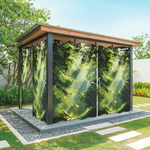 Outdoor Curtains for Patio Waterproof, Green Forest Outdoor Privacy Panels Grommet, Nature Spring Scenic Woodland Blackout Outside Curtains for Porch/Cabana/Pergola/Gazebo 54"x84", 2 Panels