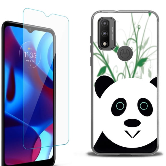 Slim-Fit Protective Phone Case (Black) compatible with Motorola Moto G Pure 5G, with Tempered Glass Screen Protector, by OneToughShield ® - Panda