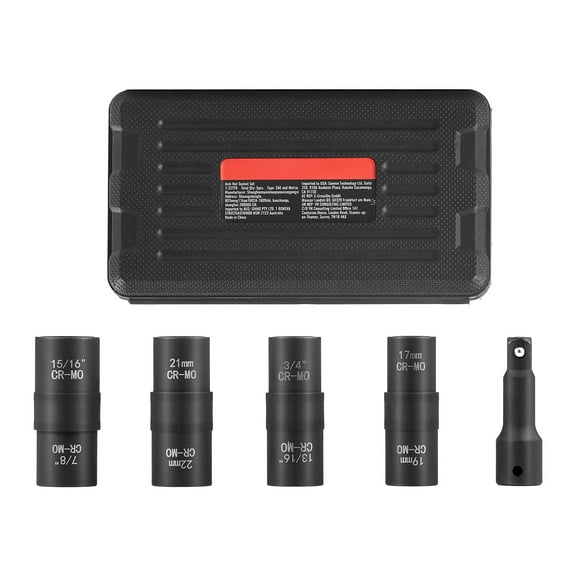 KFFKFF Impact Socket Set for Lug Nuts, 1/2" Drive, Metric & SAE, 6-Point, Dual-Size Flip Design, 4 Sizes, CR-MO Steel, Includes Case & Extension Bar, Ideal for Vehicle Maintenance