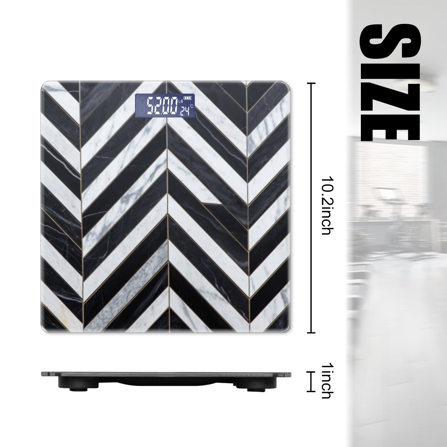 High Precision Body Weight Scale Smart Bathroom Scales with Large LCD Display(400lbs),Decorative for Bedroom-Herringbone Pattern Made Of Black And White Marble Tiles