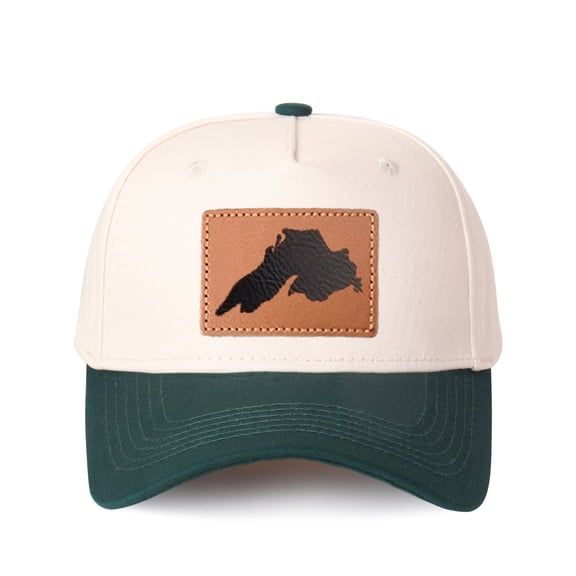 Upper Peninsula of Michigan Leather Patch Embroidered Color Block Trucker Hat Unisex Adjustable Cotton Breathable Fashion Cap for Travel Daily Wear