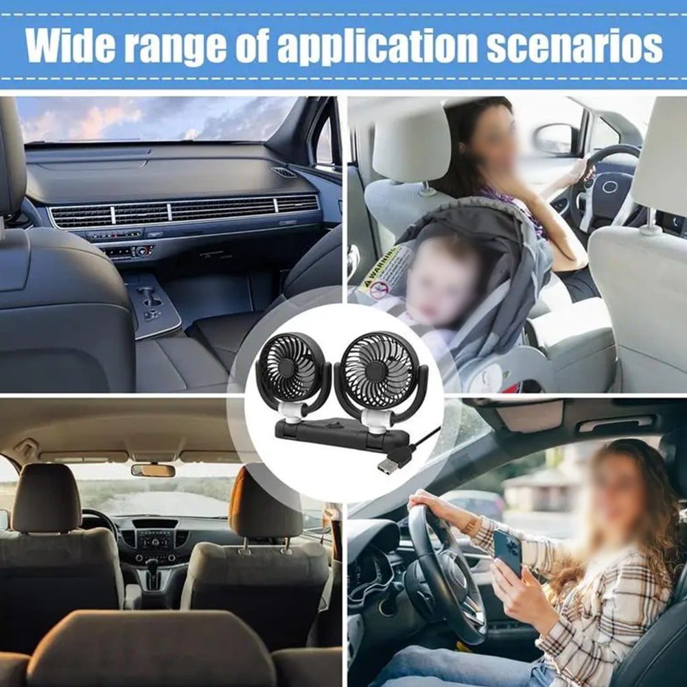 sailesiti Stay Cool on the Road Car Cooling Fan with Rotatable Dual Heads USB Powered