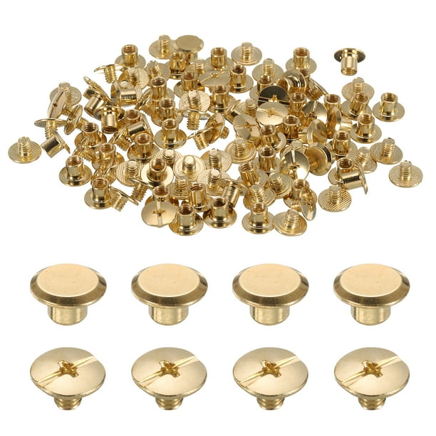 Uxcell 50 juegos M5 x 5mm tornillo Chicago, tornillos de cabeza Phillips de metal, remaches para cuero, tono dorado