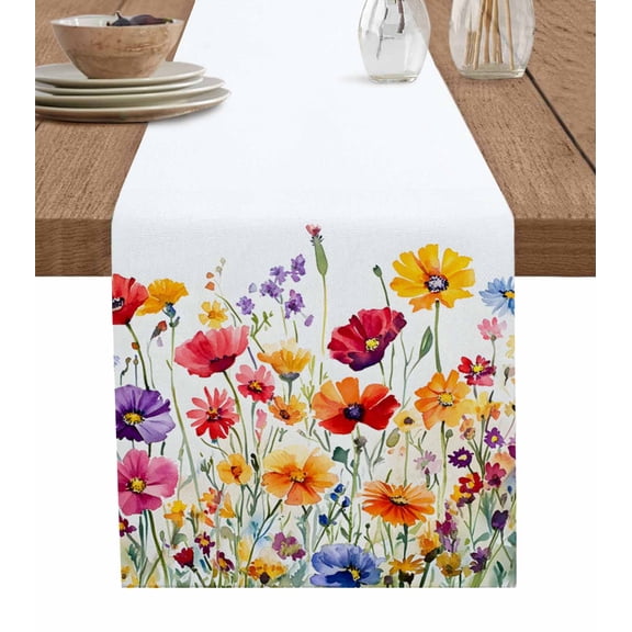 Hokiten Table Runners 36 Inches Long Dress Scarves, Orange Flower Farmhouse Kitchen/Dining Table Runner, Short Coffee Tablerunners, Yellow Blue Daisy Blossoming Plant Leaf 13x36 Inch
