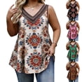 thumbnail image 1 of XUNKUSGA Débardeurs Sans Manches Grande Taille pour Femmes Décontractés Confortables Coupe Ample Tunique Col en V Mode Été Boho Floral Débardeurs pour Femmes, Café, L, 1 of 8