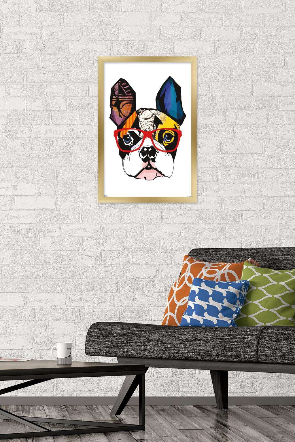Art Deco - Boston Terrier with Glasses Wall Poster, 14.725" x 22.375", Framed